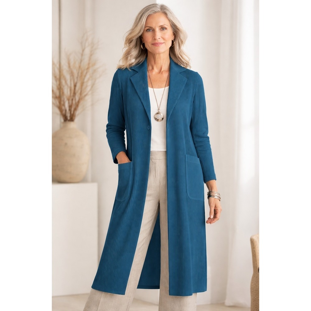 Wild Cosmo Knit Plissé Kiara Lagenlook Cardigan Pleated Coat‎ Capri Blue